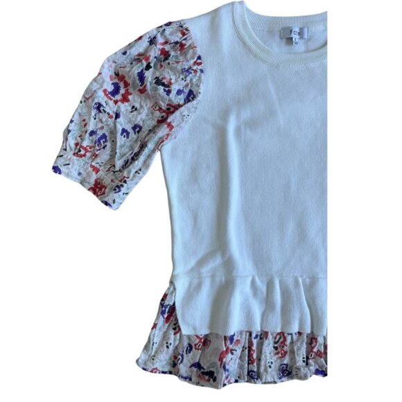 Fate Floral Sleeve Faux Layered Sweater Blouse 100% Cotton Size Small - Picture 5 of 9